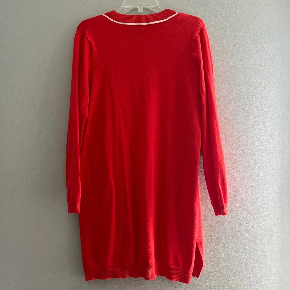 41 Hawthorn Womens Red Longline V-Neck Button Front Cardigan Sweater Size Medium